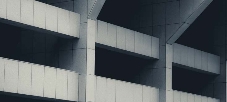 Architectuur met blauwe gevelvlakken